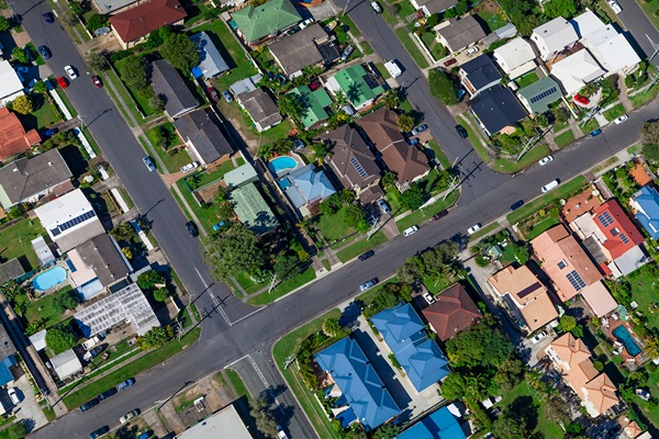 Aerial view of residential neighborhood showing potential exclusive territories